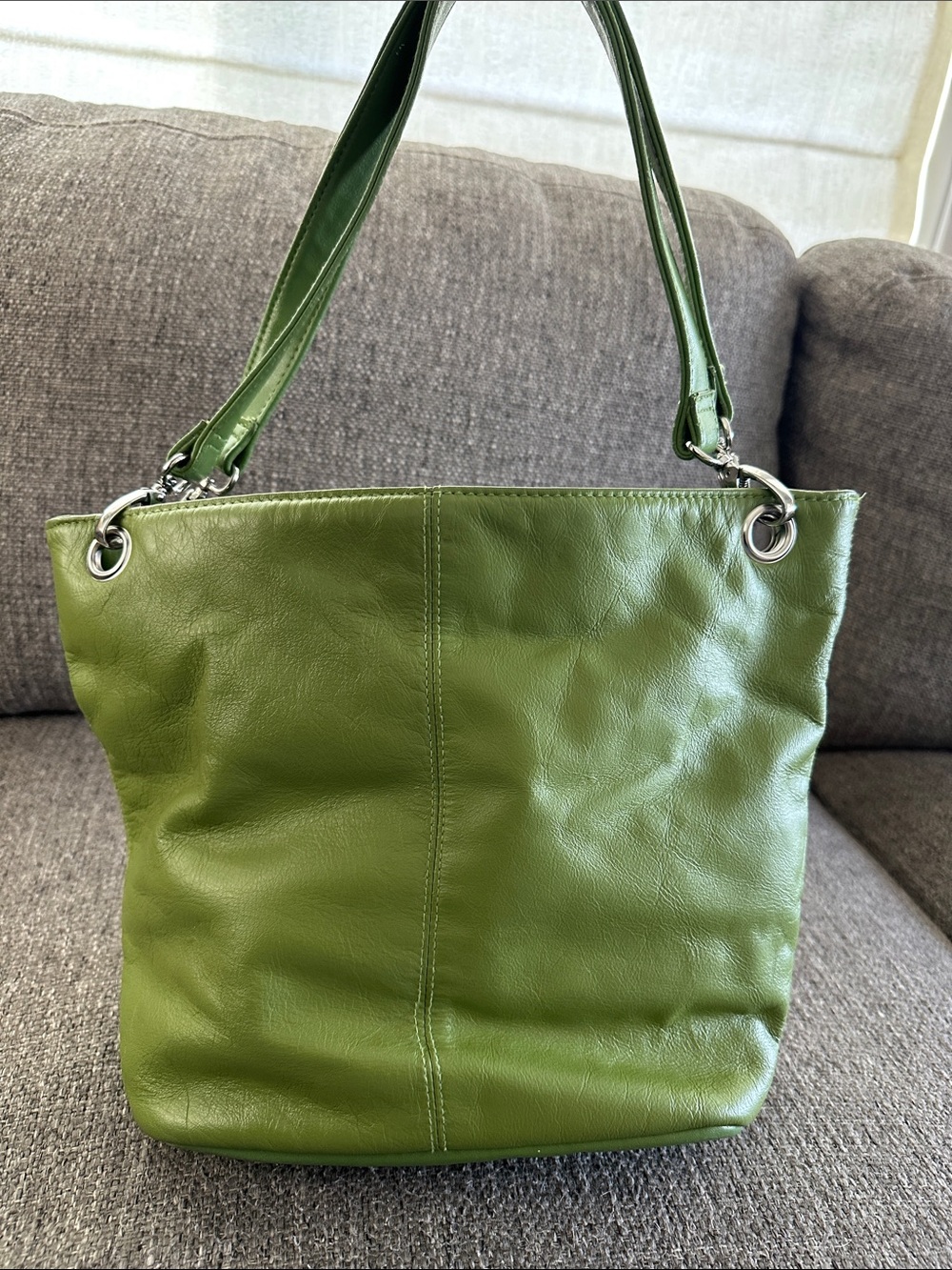 Worthington Vintage Olive Sage Green Leather Shoulder Bag Tote Satchel Purse